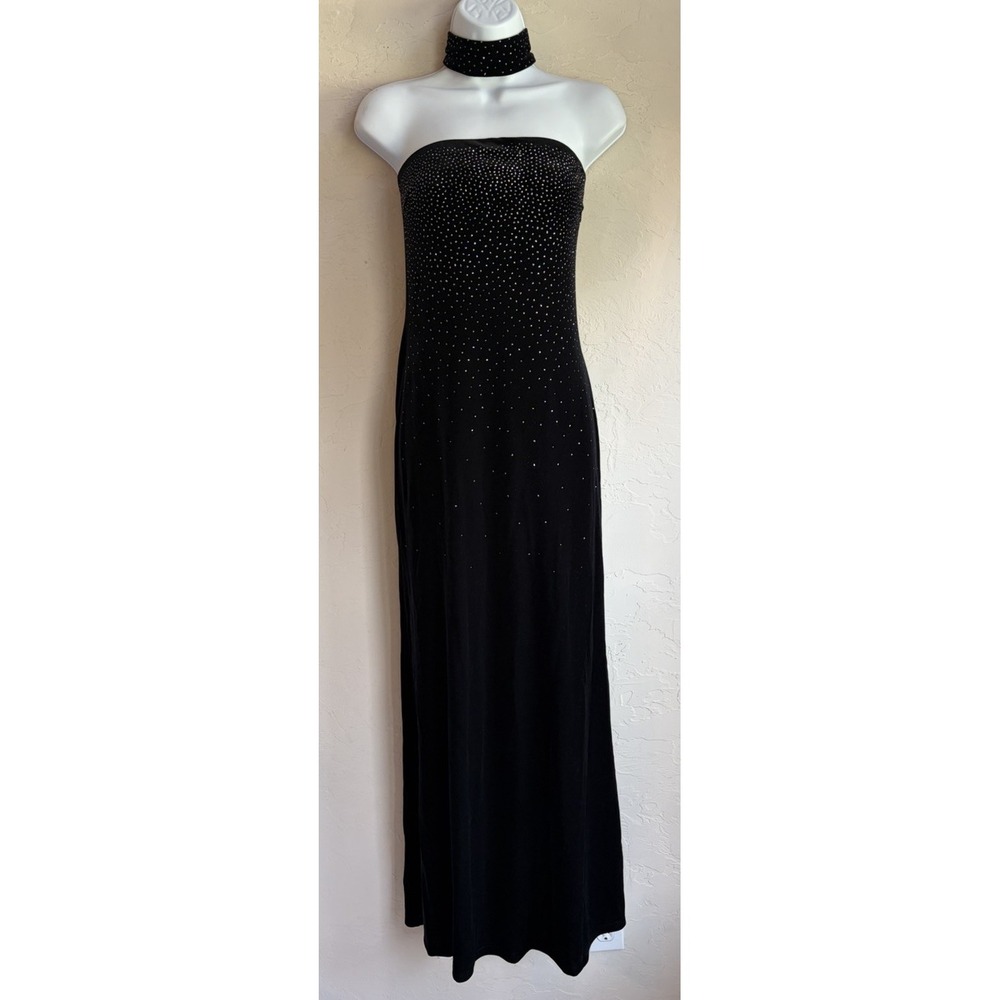 Vintage 90s Y2K Georgiou Velvet Choker Maxi Dress S Formal Glitter Whimsigoth
